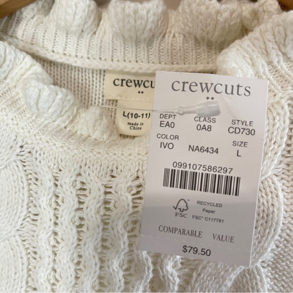 NWT CREWCUTS Girls White Mockneck Cable Knit Sweater in White (Flawed) - Picture 6 of 11